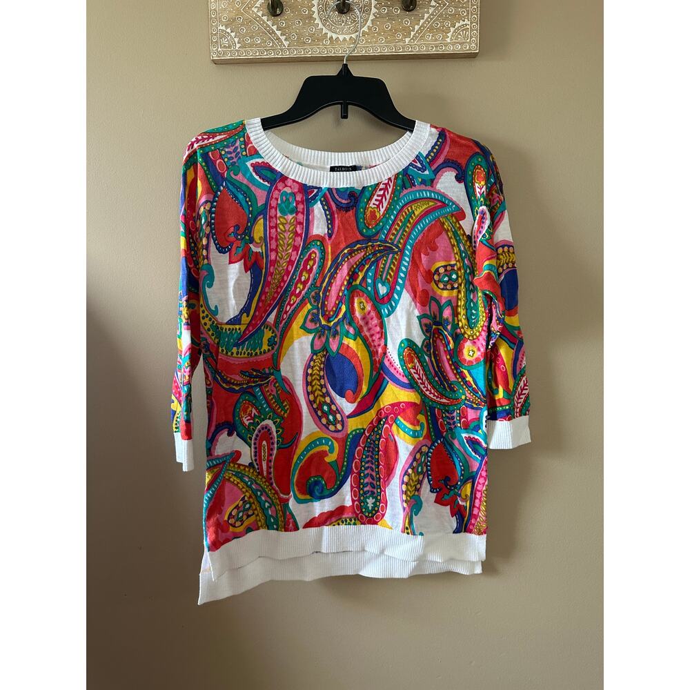 Talbots Petite Women's Lightweight Crewneck Colorful Quarter Sleeve Top